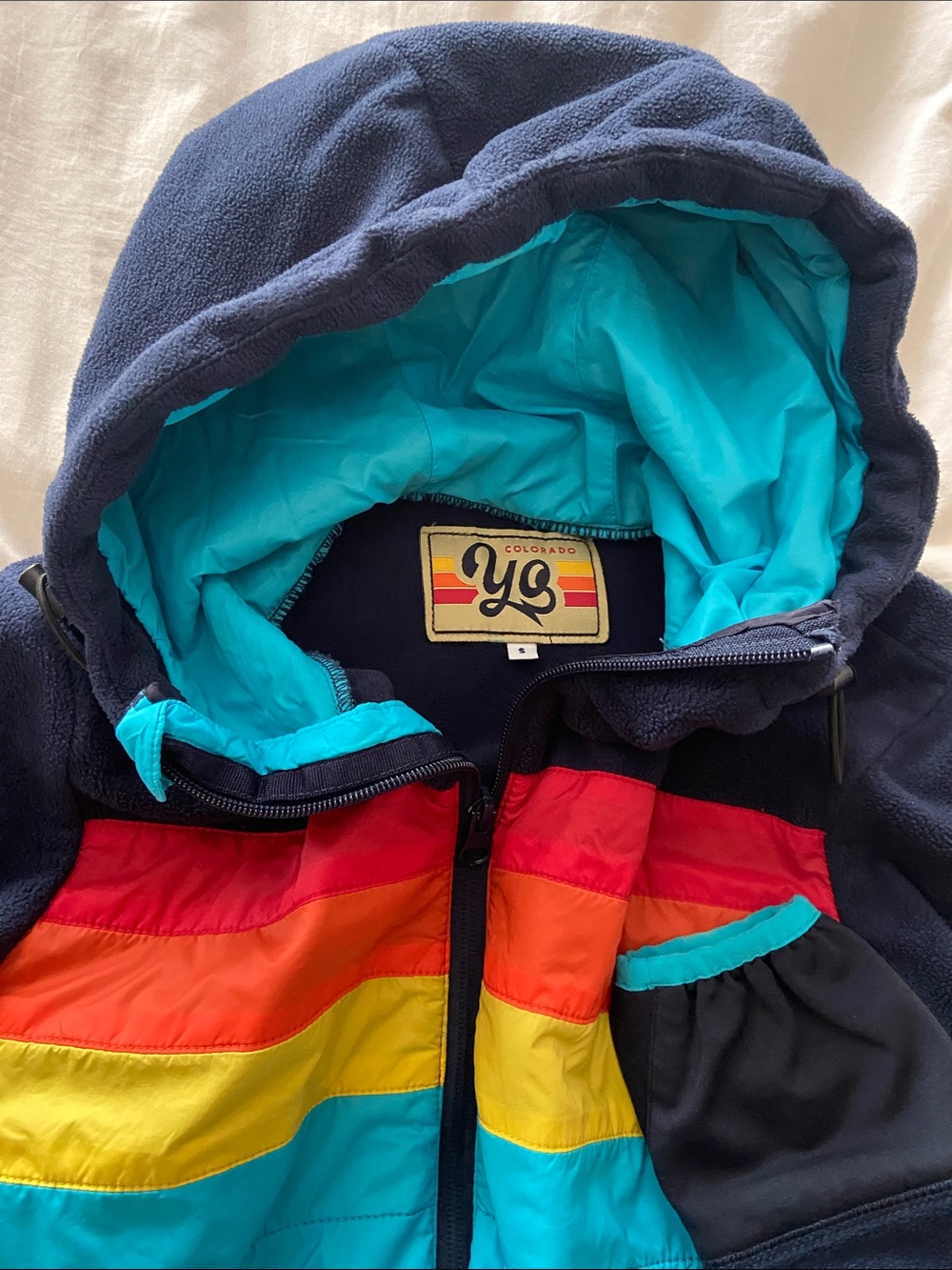 Women's Navy & Aqua Hooded Jacket with Rainbow Stripes - Picture 6 of 6